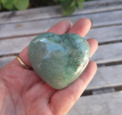 Amazonite w/ Smoky Quartz Heart / Palm Stone, Communication, Good Luck, Success, Peace, Confidence, Truth