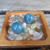 Aquamarine Sphere Duo (Dark) w/ Morganite Chip Stones, Creativity, Intuition, Calming - Image 2