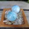 Aquamarine Sphere Duo L w/ Morganite Chip Stones, Creativity, Intuition, Calming - Image 2