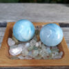 Aquamarine Sphere Duo L w/ Morganite Chip Stones, Creativity, Intuition, Calming - Image 3
