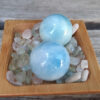 Aquamarine Sphere Duo L w/ Morganite Chip Stones, Creativity, Intuition, Calming - Image 4
