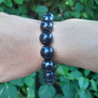 Shungite w/ Pyrite Bracelet XL, 12mm, EMF Protection, Purification, Clearing, Confidence