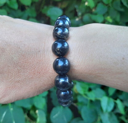 Shungite w/ Pyrite Bracelet XL, 12mm, EMF Protection, Purification, Clearing, Confidence