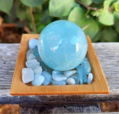 Aquamarine Sphere Set L, Creativity, Intuition, Calming, Clear Communication