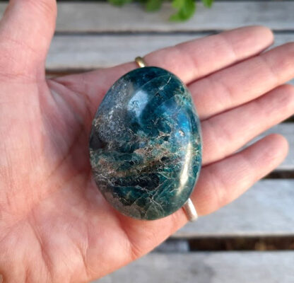 Blue Apatite Palm Stone L, Manifestation, Spirit Guide Connection, Healthy Eating