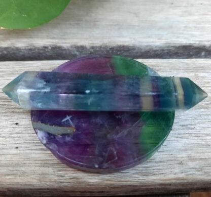 Rainbow Fluorite Double Terminated Wand & Charging Disc, Soul Purpose, Intuition