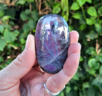 Labradorite Palm Stone, Strong Purple & Orange Flash, Transformation