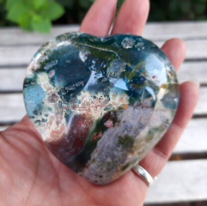 Ocean Jasper Heart w/Caves, Happiness, Joy, Uplifting, Healthier Habits, Palm Stone