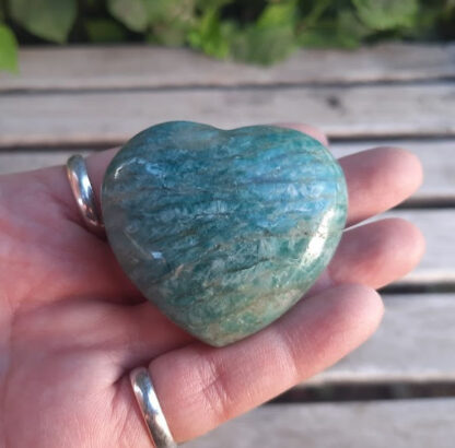 Amazonite w/ Smoky Quartz Heart / Palm Stone, Communication, Good Luck, Success, Peace, Confidence, Truth