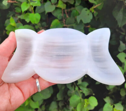 Selenite / Satin Spar Triple Moon Bowl, Clearing, Cleansing, Peace, Higher Realm