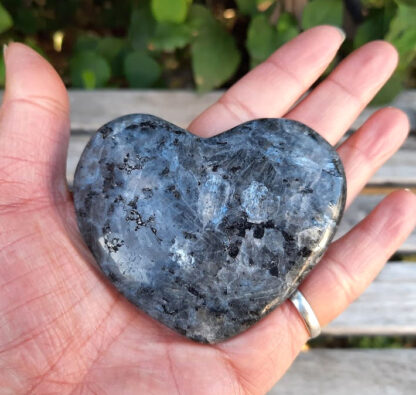 Larvikite Heart, Manifestation, Protection, Grounding, Stress Relief, Palm Stone