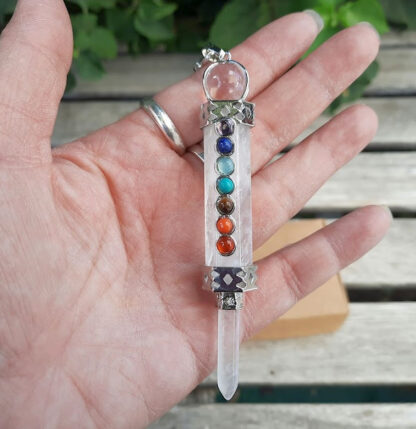 Clear Quartz Pendulum / Pendant / Mini Wand, 7 Chakras, Divination Tool