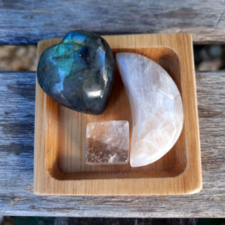 Labradorite Heart & Moonstone Moon Set, Intuition, Transformation, Clear Quartz