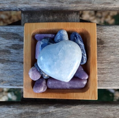 Peace & Calming Set, Celestite Heart w/ Lepidolite & Sodalite Chip Stones
