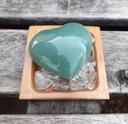 Green Aventurine Heart Set, Clear Quartz Chip Stones, Abundance, Growth