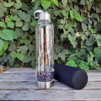 Glass Water bottle for Crystal Infused Water, Crystal Elixirs, Indirect Method w/ Amethyst