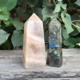 Moonstone Obelisk & Labradorite Generator Duo, Transformation, Inner Growth