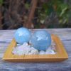 Aquamarine Sphere Duo (S) w/ Morganite Chip Stones, Creativity, Intuition, Calming, Meditation Set - Image 6