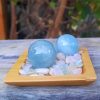 Aquamarine Sphere Duo (S) w/ Morganite Chip Stones, Creativity, Intuition, Calming, Meditation Set - Image 7