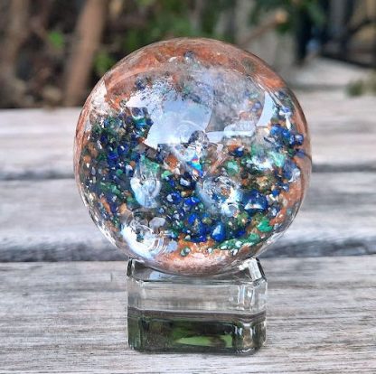 Garden Quartz Sphere w/ Azurite, Malachite & Copper, Psychic Abilities, Creativity, Lodolite, Shaman Stone