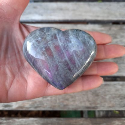 Labradorite Heart Palm Stone, Purple / Blue / Pink / Orange Flash, Transformation