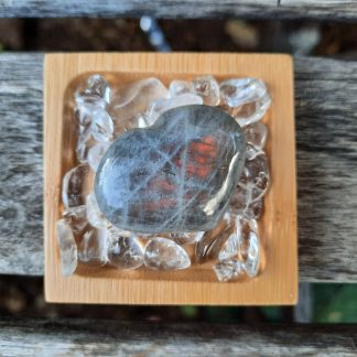 Labradorite Heart w/ Clear Quartz Set, Orange Flash, Transformation